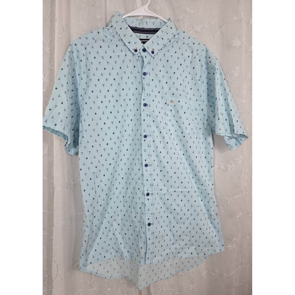 Descendent NYC - Mens Slim Fit ++ Flex Button Up Shirt Lt Green Blue Nautical XL